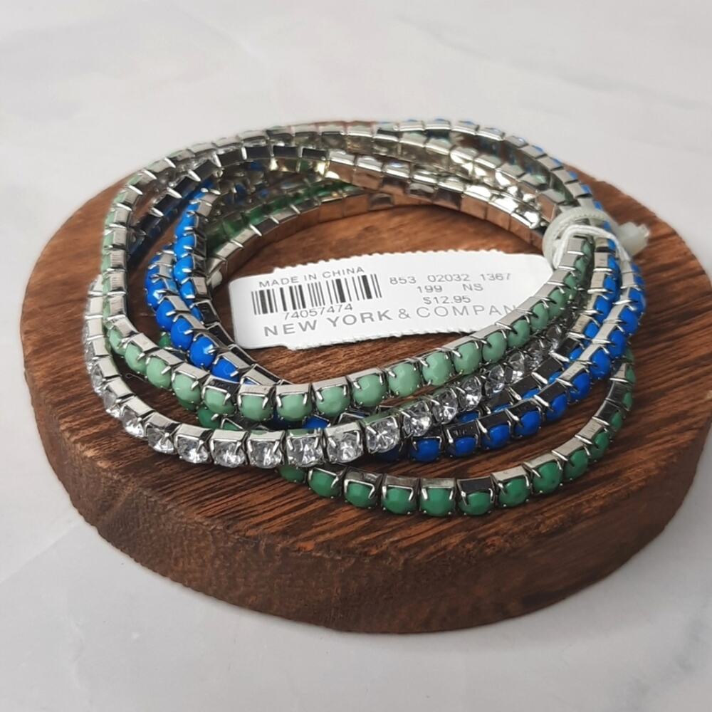 New York & Company Stretch Bracelet Set Green Blue